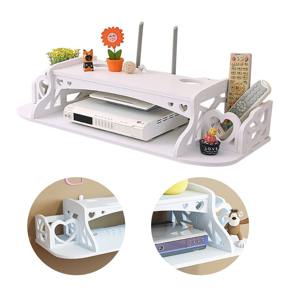 Wooden DVD Player Rack TV Box Router Rack Wall Mount 2 Tier Shelf