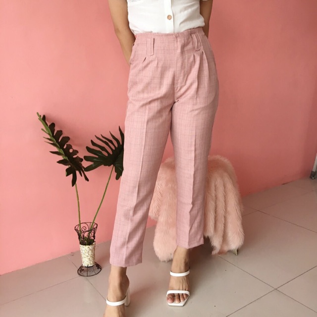 pink high waisted trousers