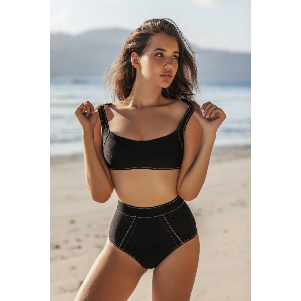 crop top bikini with high waisted bottoms