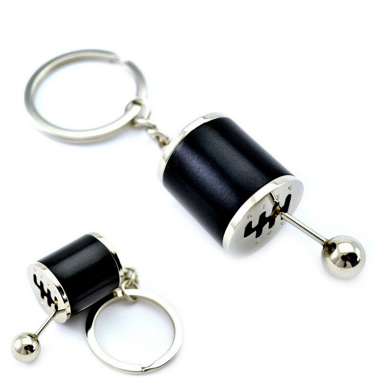 Mini Gear Stick Knob Black Metal Keyring 6 Speed Gearbox Shift Fidget Key Chain