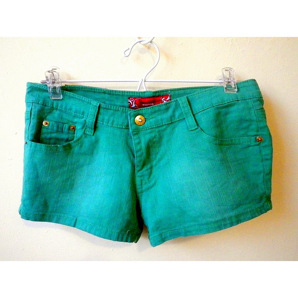 green denim shorts