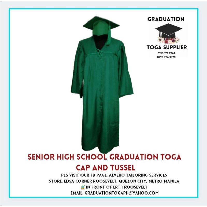 unisex cap, toga, tussel emerald green senior high school graduation