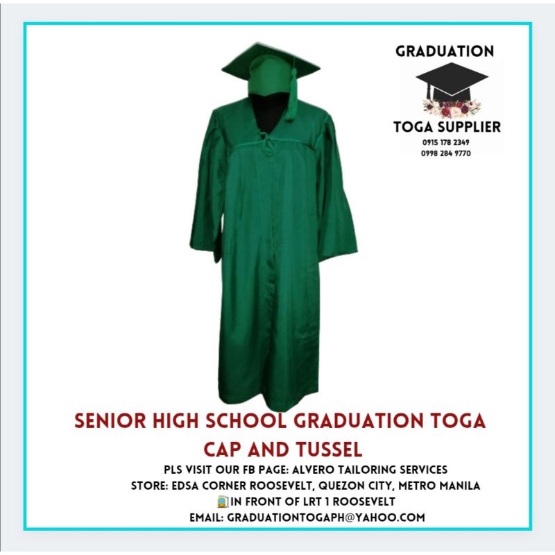 unisex cap, toga, tussel emerald green senior high school graduation ...