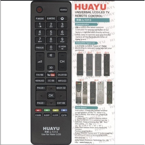 Haier lcd / led tv remote control 3d youtube replacement huayu htr-a18l ...