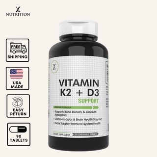 LX Nutrition VITAMIN K2 + D3 SUPPORT - Bone & Heart Health Supplement - - Chewable 90 Tablets
