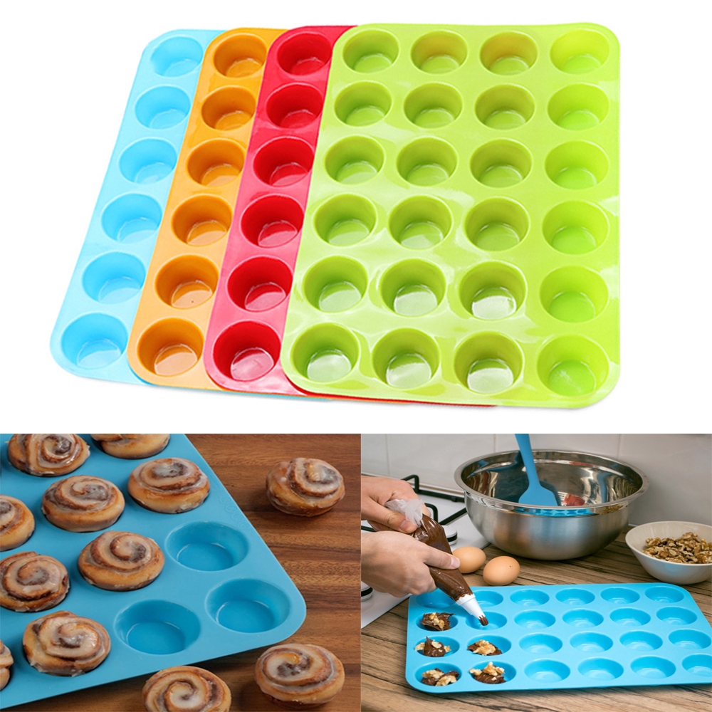 Silicone Cake Molds Mini Muffin Cup 24 Cavity Cake Molds Cookies ...