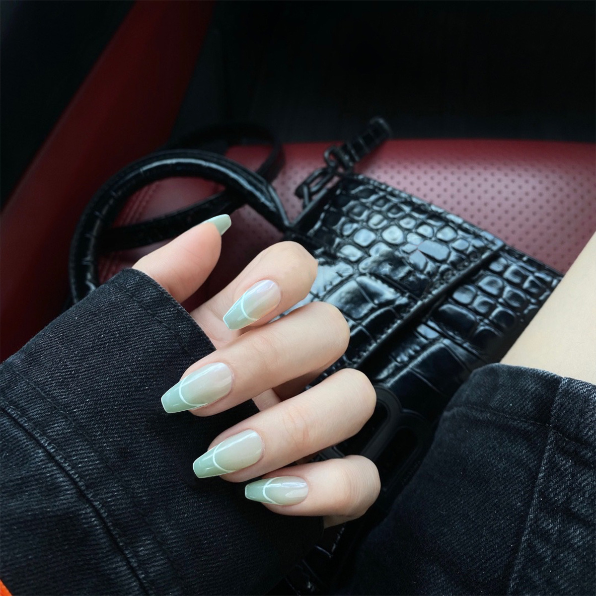 With Glue 24pcs Set Long False Nails Through Green French Short Ballet Acrylic Nails Nail Art Design French Tip Fake Nails Nail Art Set Shopee Philippines