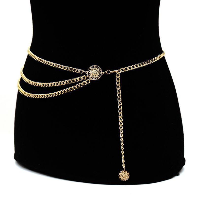 Women's Multi-layer Metal Link Waist Chain Belt Long Tassel Belly Chains