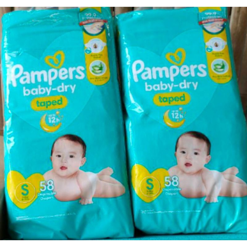 Pampers baby dry taped Small with aloe 58pcs x 2 packs) | Shopee ...