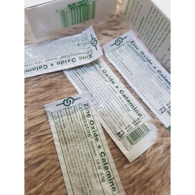 zinc oxide + calamine 1 sachets 555.7mg/164.5mg/3.5g ointment Shopee