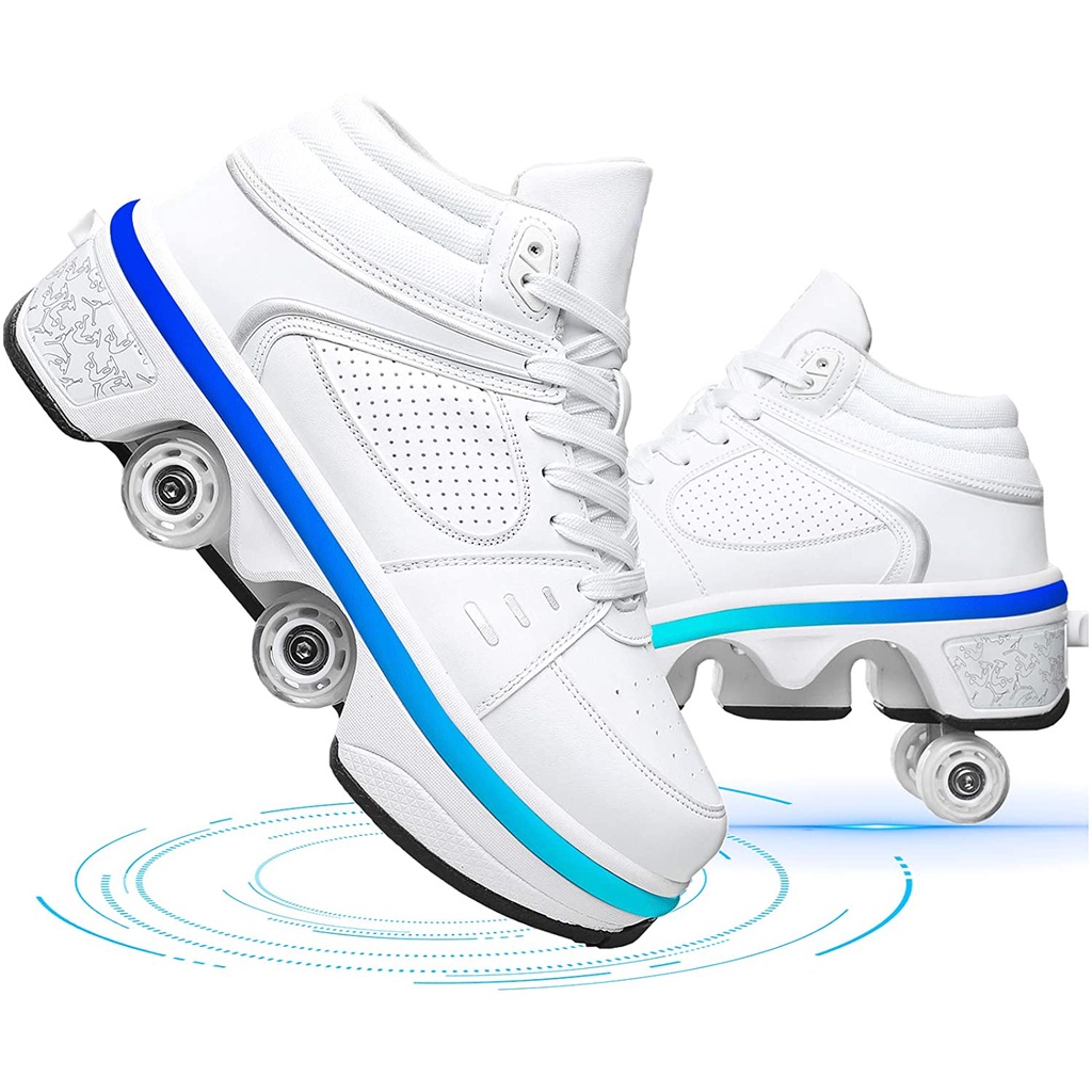 2 in 1 Roller Skates Shoes Deformation Walk Skates 4 Wheel Sneakers