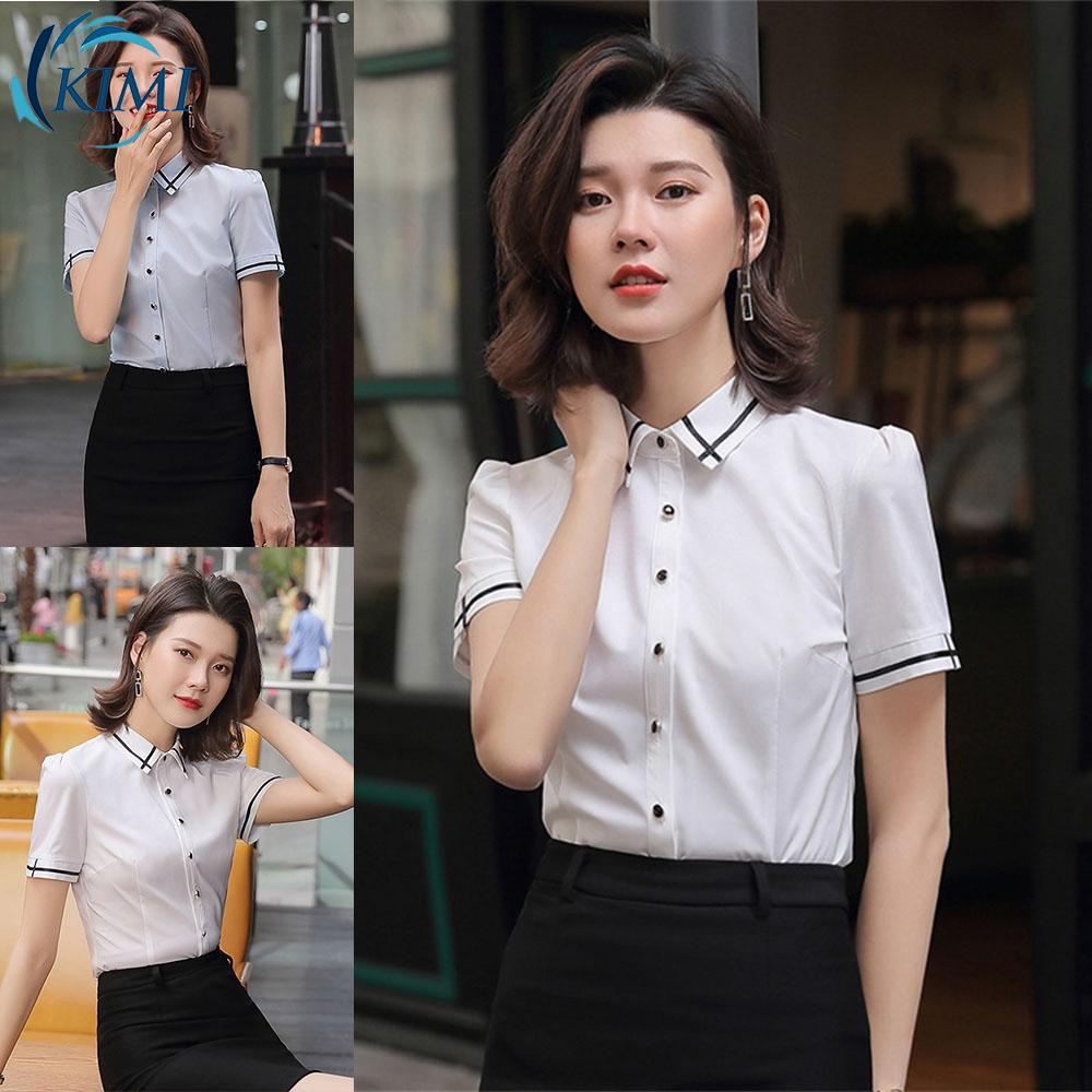 KIMI-Summer Ladies Short Sleeve Shirt Office Uniform | Shopee Philippines