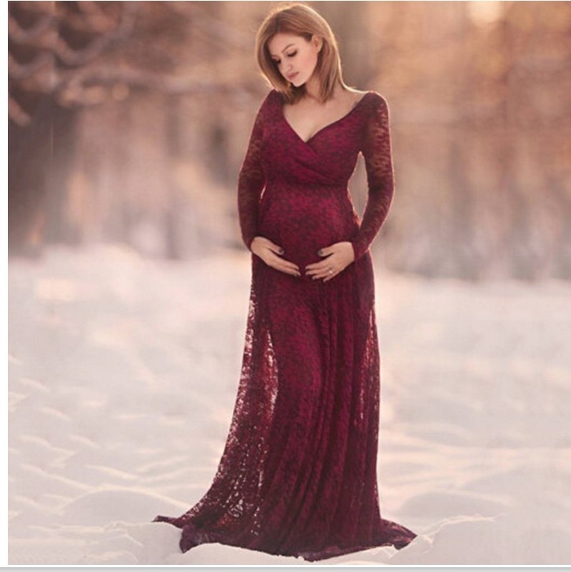 red lace maternity dress