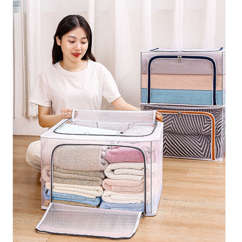Foldable clothes storage box stackable zippered Under bed storage box