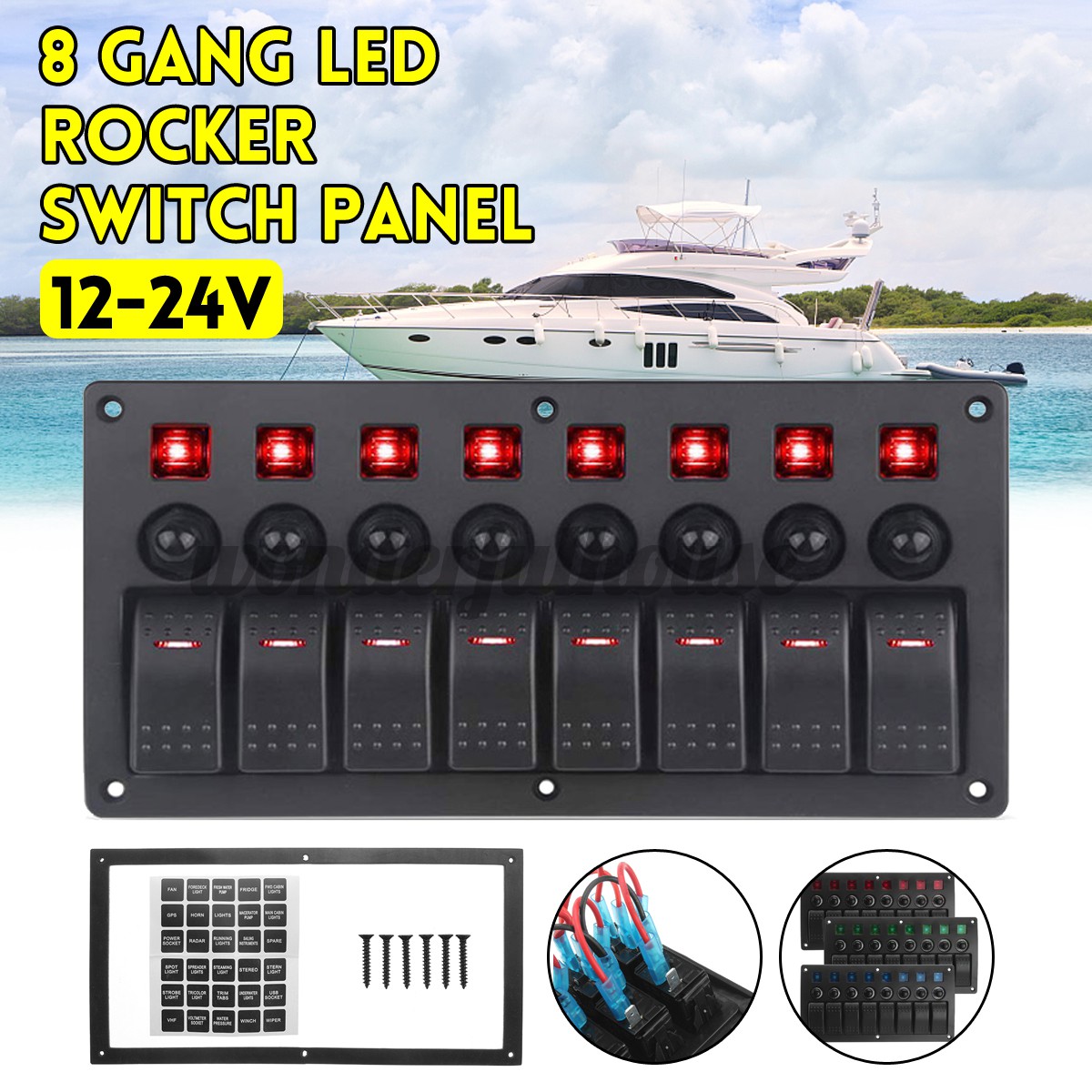 Rocker Switch 6 GANG DELUXE LED PANEL \u0026 CIRCUIT BREAKERS  -BOAT/MARINE/WATERPROOF Rock Lights For Trucks, image size:1200x1200