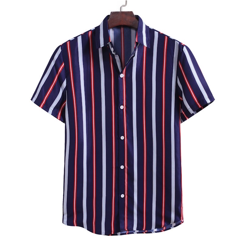 NP Men's Stripe Polo Shirt Hawaiian Print Short Sleeve Polo Beach Shirt ...