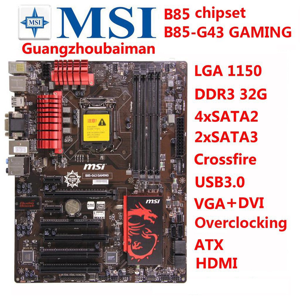 Used MSI B85G43 GAMING mainboard DDR3 LGA 1150 SATA3 USB3.0 HDMI B85 Desktop motherboard