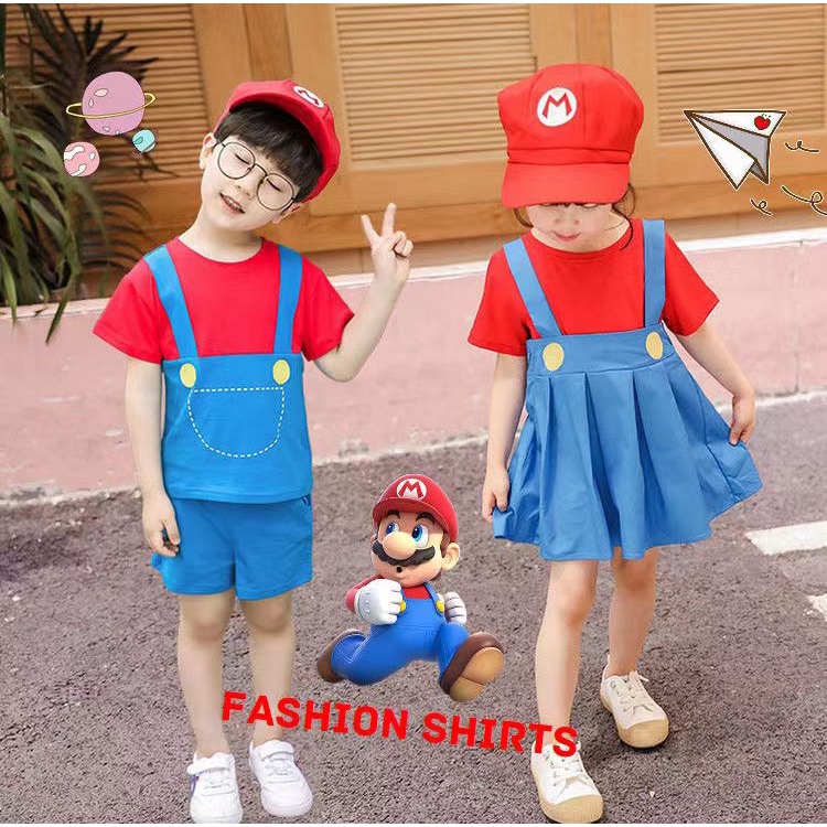 Nintendo Games Super Mario Shirt Short Costume Terno for Kids Boy Girl