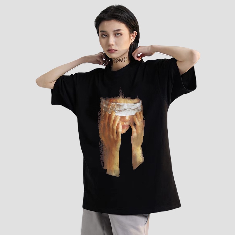 【Selvze】American style street cotton printed Round neck short sleeve top oversized for women T-shirt #5