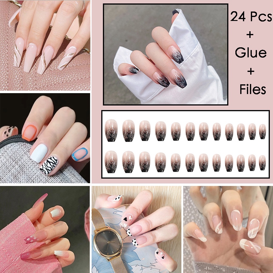 2021-trends-24pcs-fake-nails-set-with-glue-false-nails-long-nail-fake