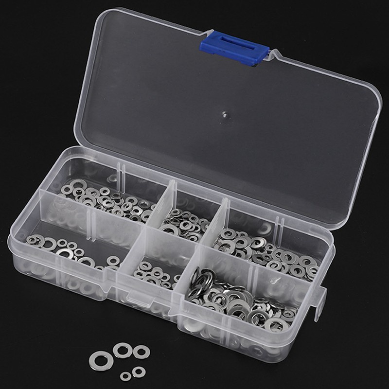 500Pcs/Set M1.6 M2 M2.5 M3 M3.5 M4 M5 Stainless Steel Flat Washer Plain Washer Gaskets Assortment Kit