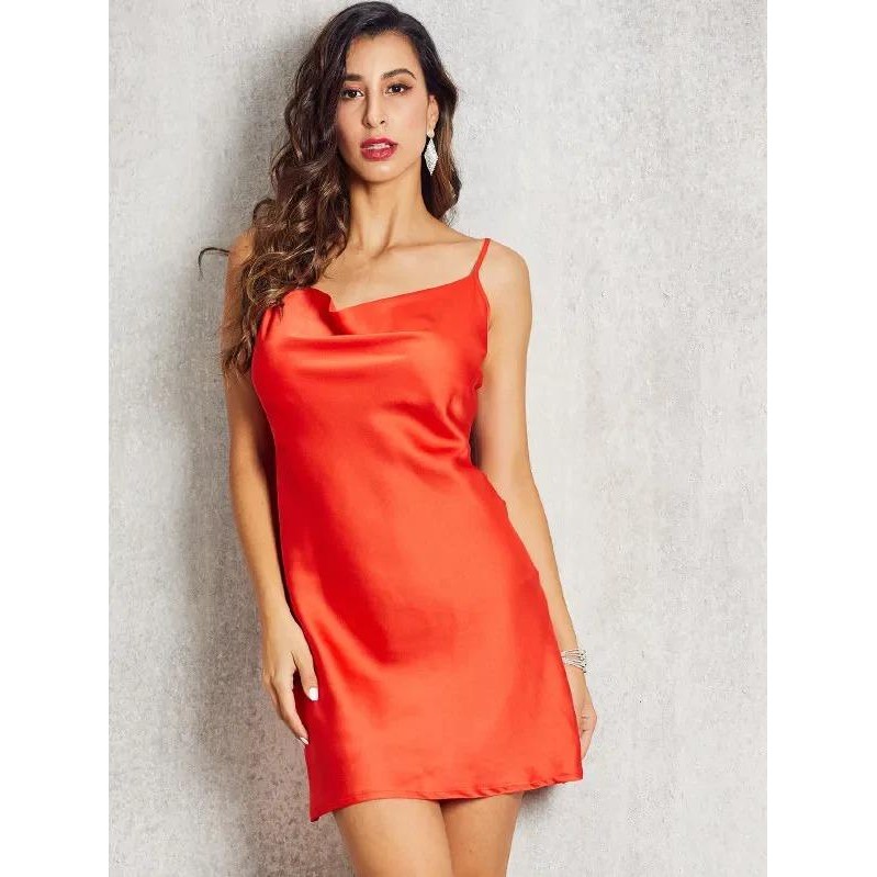 orange silk mini dress