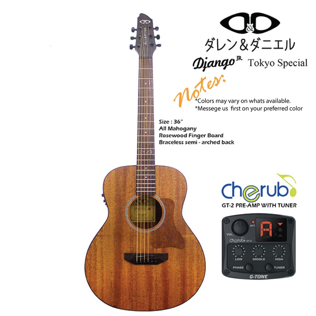 D&D Django Jr. Tokyo Special Acoustic GT2 Black w/ Bag (Natural