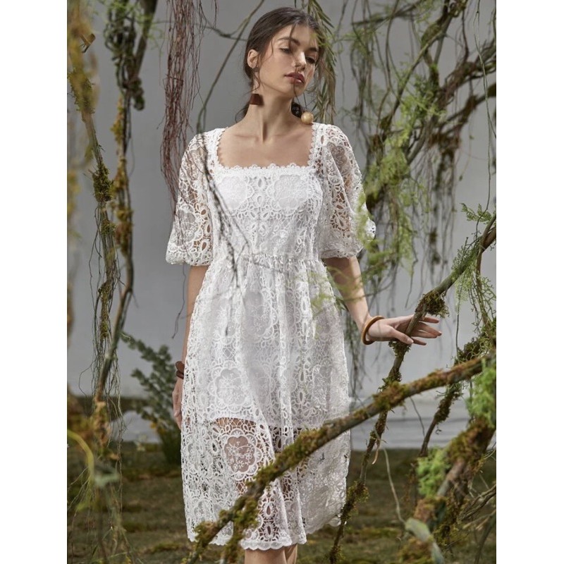 bohemian lace dress white