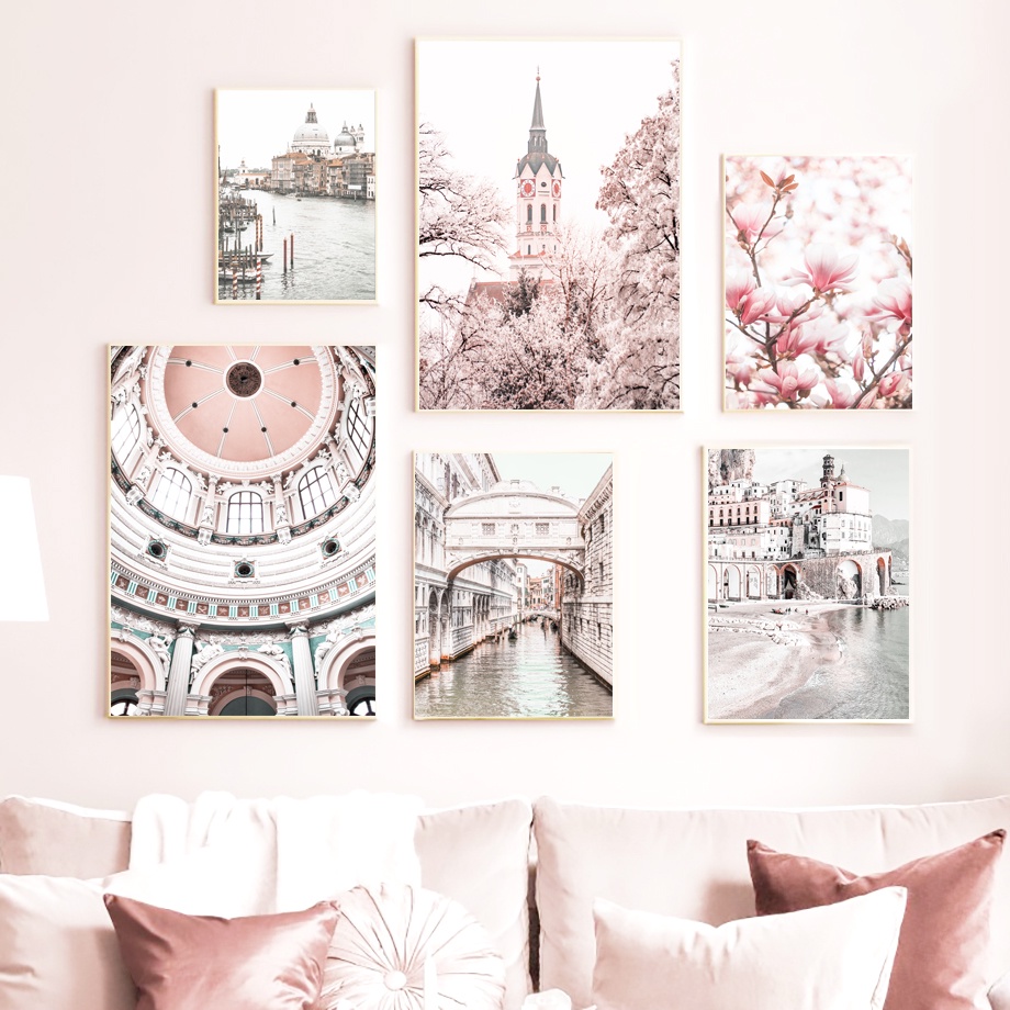 Frames Venice City Magnolia Flower Church Beach Wall Art Canvas Painting Nordic Posters And Prints Wall Pictures Home