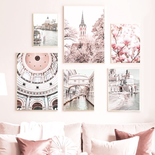 Frames Venice City Magnolia Flower Church Beach Wall Art Canvas Painting Nordic Posters And Prints Wall Pictures Home #2