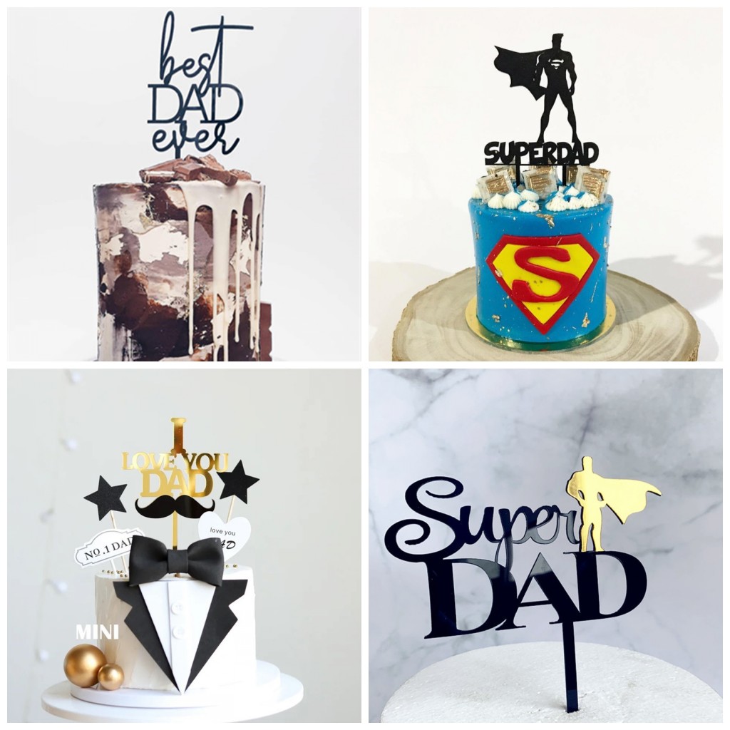 Ready Stock Acrylic Super Dad Cake Topper Happy Father's Day Cake