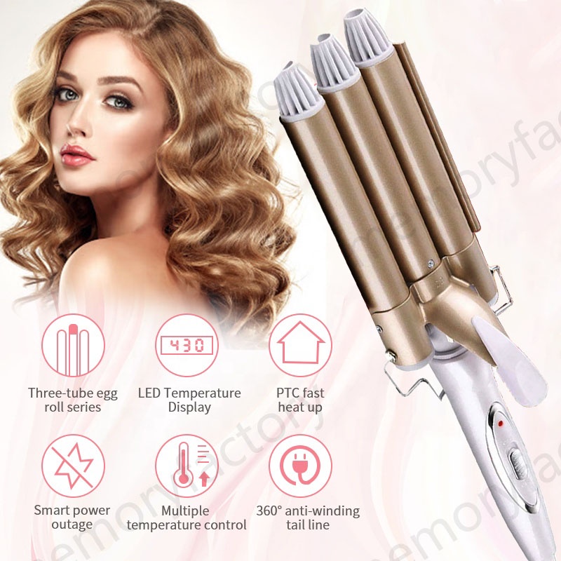 Curling Iron Wave Hair Curlers 3 Barrels curl iron hair curling iron Large  Wave Perm mermaid curler | Shopee Philippines