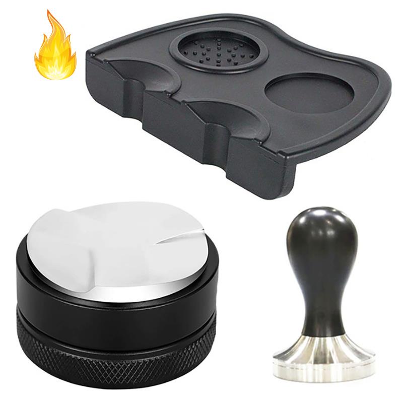 3 Angle Coffee Tamper 51mm 304 Stainless Steel Flat Coffee Tampers Tool with Double Coffee Mat, Espresso Coffee Set