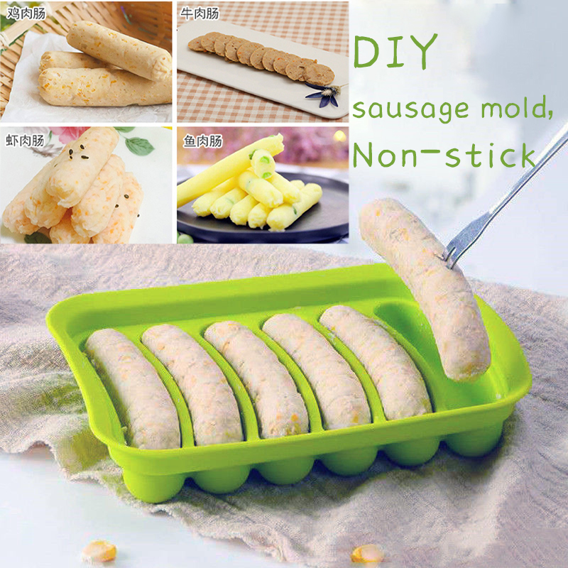Sausage Mould,6 Cavity DIY Silicone Sausage Making Mold Microwave Oven Ham Hot Dog Mould Kitchen Baking Accessory Yellow 