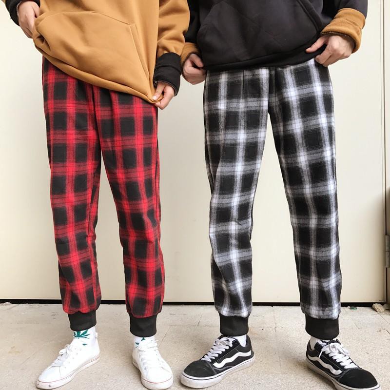 red plaid sweatpants