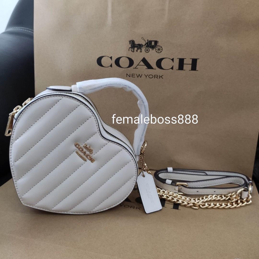 C5119 Coach Heart Crossbody Quilted Chalk | Shopee Philippines