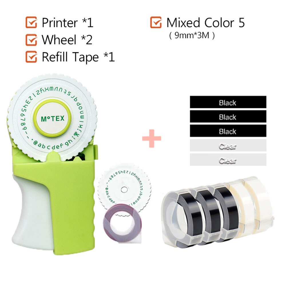 Original Motex Embossing Label Maker with 1 Wheel and 6 Tapes, Label