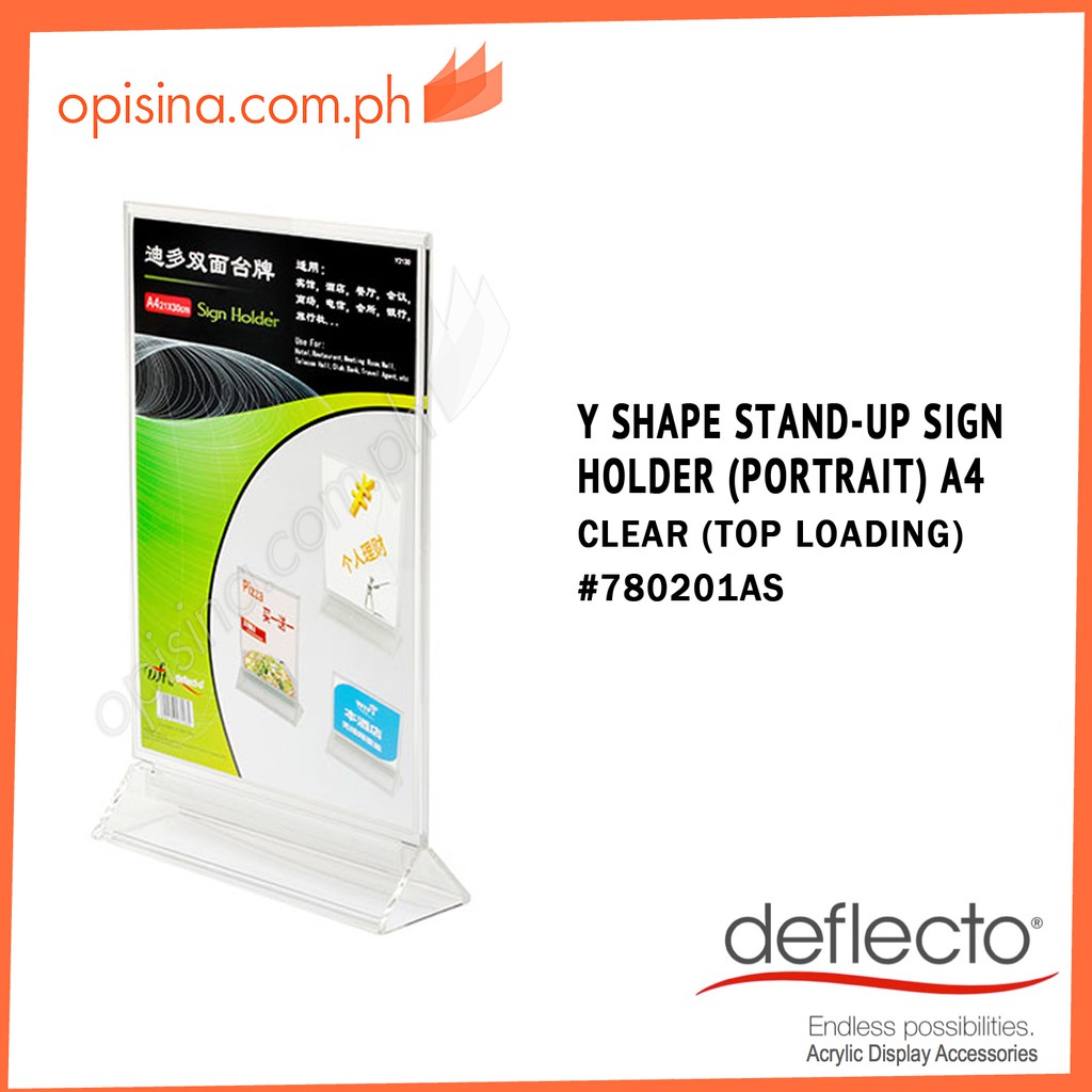 DEFLECTO ACRYLIC DISPLAY Y-SHAPE STAND-UP SIGN HOLDER (PORTRAIT), A4 ...