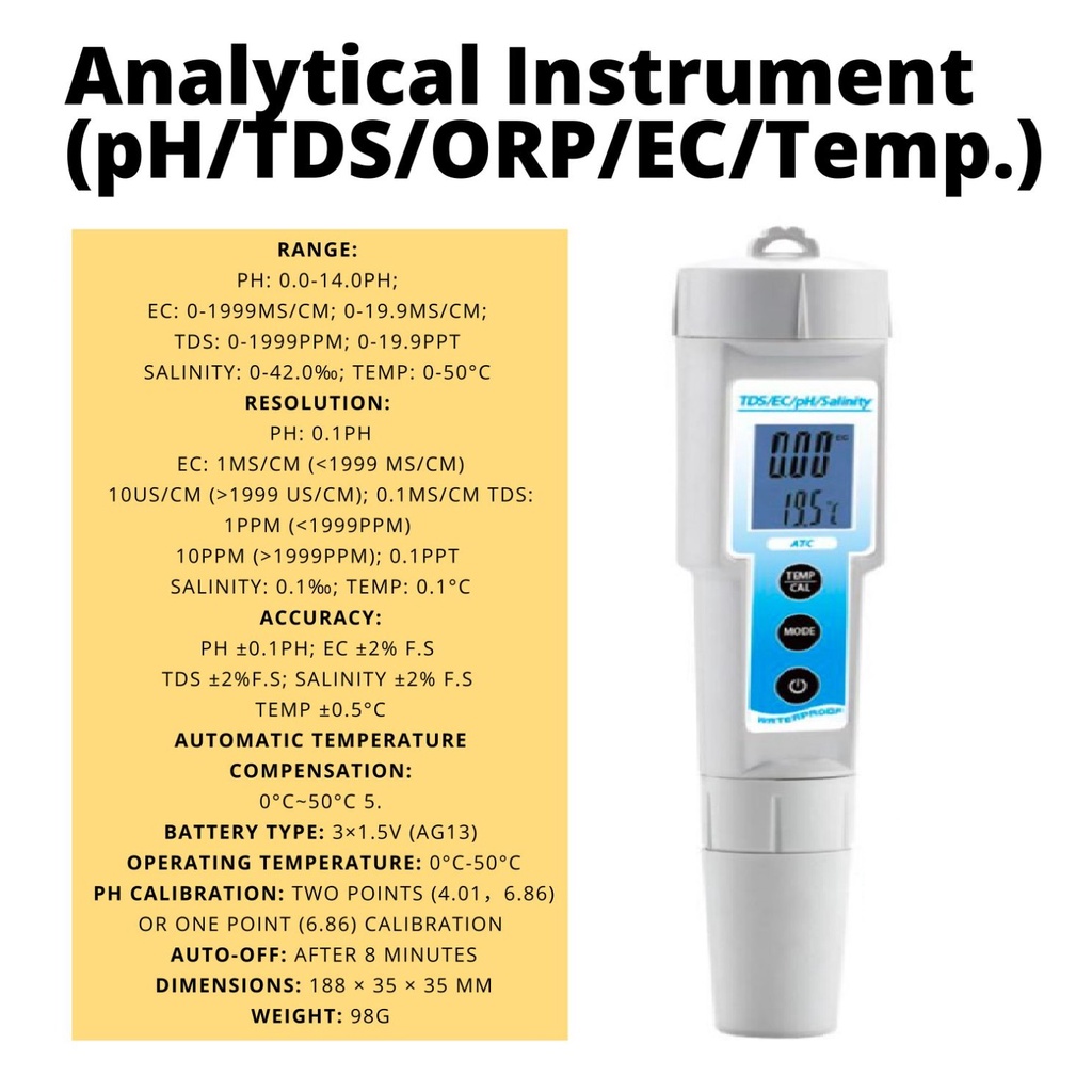ANALYTICAL INSTRUMENT FOR HYDROPONICS pH TDS EC PPM ORP METER JAPAN ...