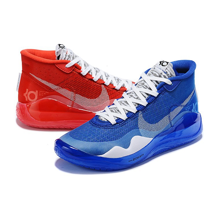 red and blue basketball shoes