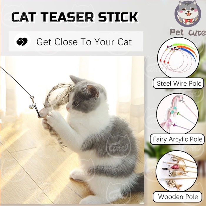 Pet Cat Teaser Cat Puppy Teaser Bell Feather Retractable Stick Rod ...