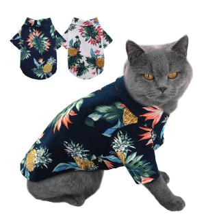 wholesale-Pet Hawaii style clothes printed cotton shirt small dog clothes cat clothes teddy clothes breathable