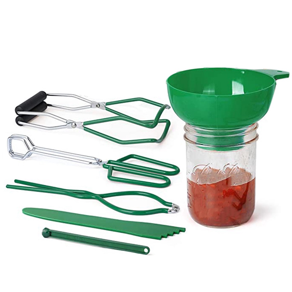 Lid Lifter Green Jar Wrench Jar Lifter Canning Tool Set Kit 5-Piece,Canning Supplies Include Plastic Canning Funnel Tongs Kitchen Tool Anti-Scald Clip Suit 