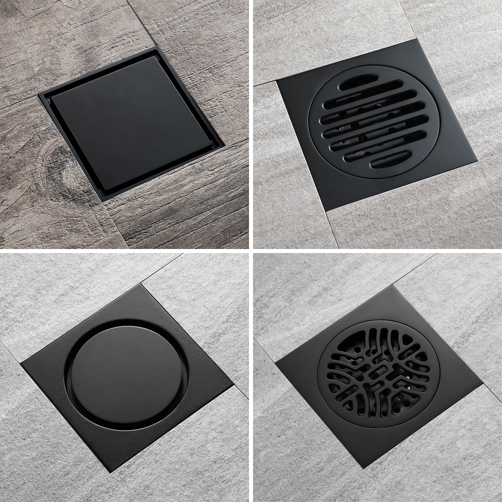Black Brass 10 x 10 cm Shower Floor Drain Washroom Bathroom Invisible