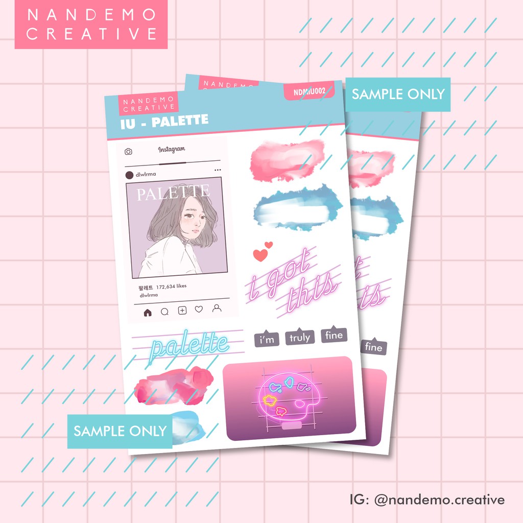 cute iu palette kpop korean aesthetic writable peel off sticker sheet