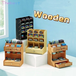 Thebest Wooden Desk Organizer Multi-Functional DIY Pen Holder Box Office Supplies Desk Organizer