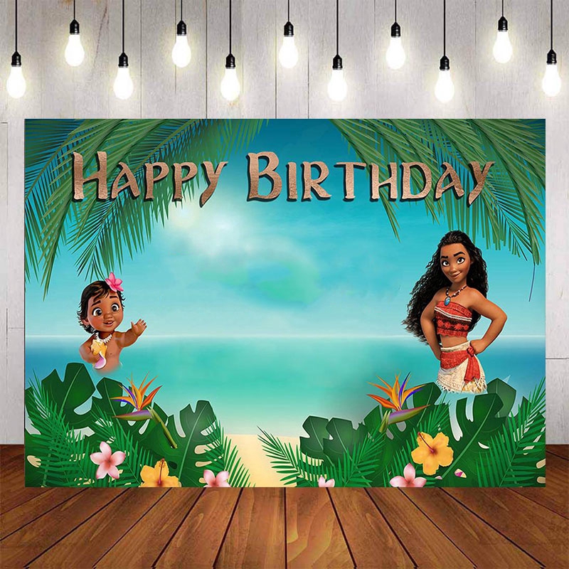 Moana Princess Backdrops Cartoon For Girl Birthday Party Photography Green  Blue Sky Backgrounds Photocall Custom Name Photo | Shopee Philippines