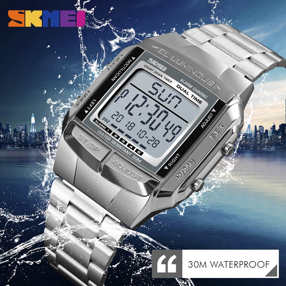 Chrono Mens Sports Watches  Square Electronic Digital Watch  