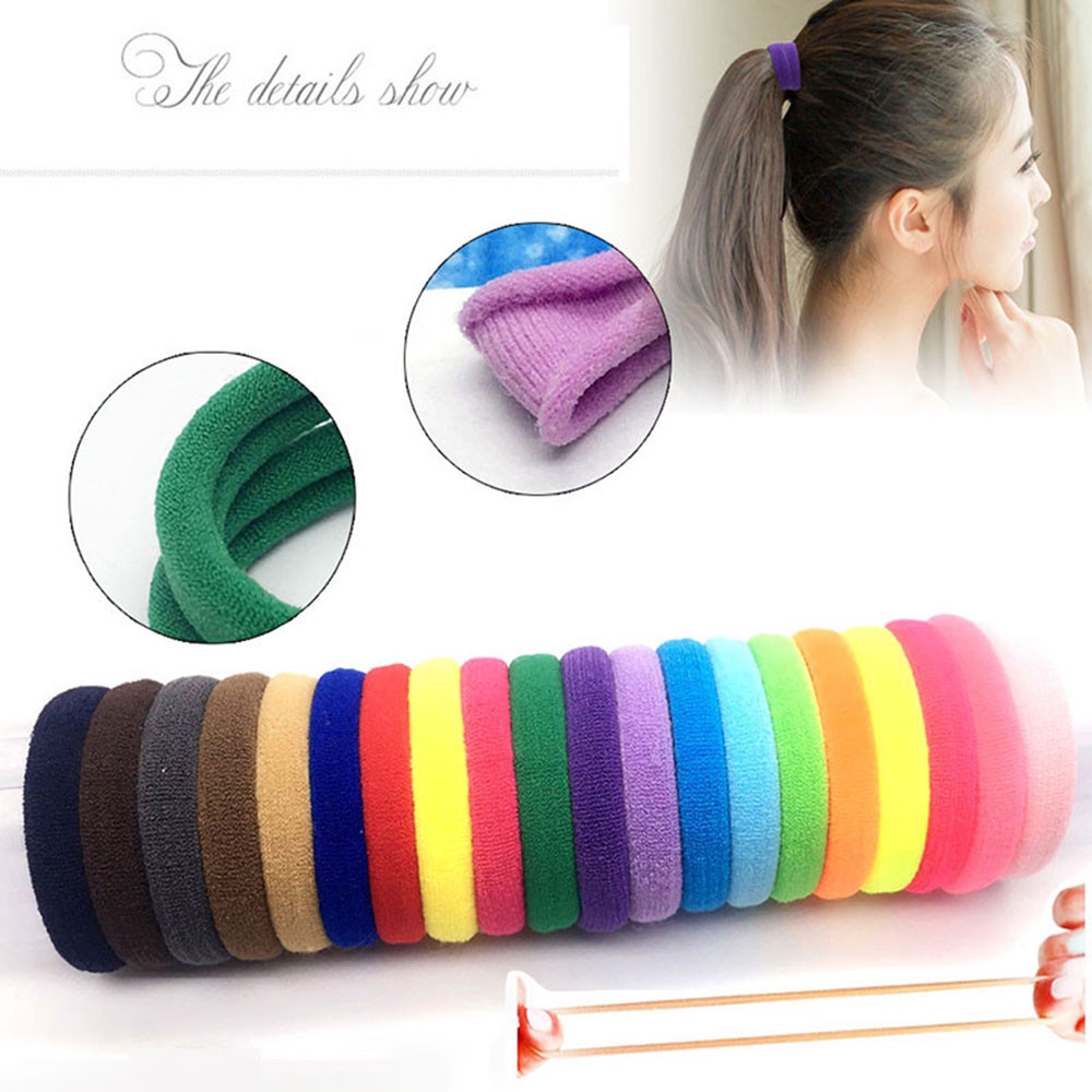 #Growfonder#50 Pcs Girls Hair Band Ties Casual Rope Ring Solid Elastic Hairband Ponytail Holder Hair Accessories
