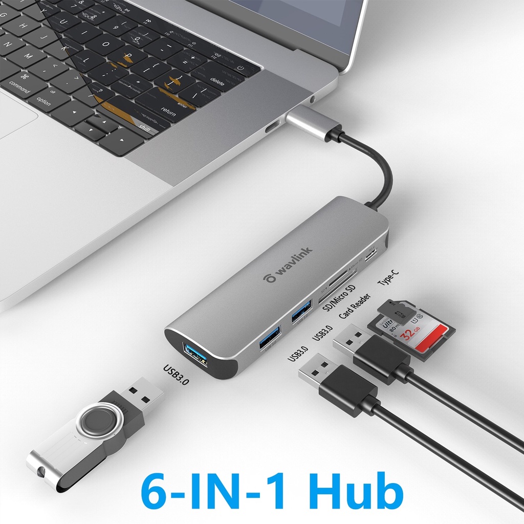 Wavlink 6 in 1 USB Hub Type C Pd Fast Charger 2 3.0 Ports Sd/TF Card ...